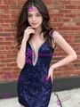 Navy Blue Sequins Straps Homecoming Dress