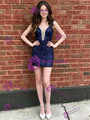 Navy Blue Sequins Straps Homecoming Dress
