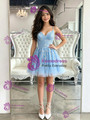 Blue Tulle Spaghetti Straps Appliques Homecoming Dress