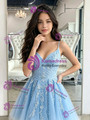 Blue Tulle Spaghetti Straps Appliques Homecoming Dress