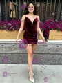 Burgundy Velvet Beading Straps Homecoming Dress