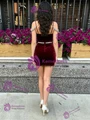 Burgundy Velvet Beading Straps Homecoming Dress