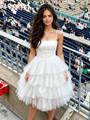 White Tulle Spaghetti Straps Homecoming Dress