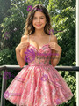 Pink Tulle Print Straps Homecoming Dress