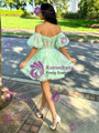 Green Tulle Off the Shoulder Puff Sleeve Homecoming Dress