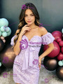 Purple Puff Sleeve Appliques Homecoming Dress