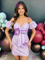 Purple Puff Sleeve Appliques Homecoming Dress