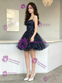 Navy Blue Tulle Straps Homecoming Dress