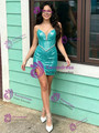 Blue Sequins Strapless Beading Homecoming Dress