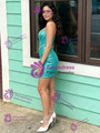 Blue Sequins Strapless Beading Homecoming Dress