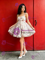 Pink Tulle Print Straps Homecoming Dress