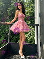 Pink Tulle Print Spaghetti Straps Homecoming Dress