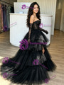 Black Tulle Lace Hi Lo Homecoming Dress