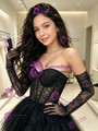 Black Tulle Lace Hi Lo Homecoming Dress