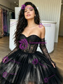Black Tulle Lace Hi Lo Homecoming Dress