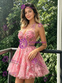 Pink Tulle Print Halter Homecoming Dress