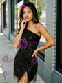 Black Sequins One Shoulder Beading Homecoming Dress