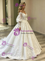 White Ball Gown Tulle Lace Long Sleeve Wedding Dress