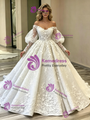 White Ball Gown Tulle Lace Long Sleeve Wedding Dress