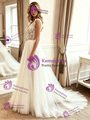 White Tulle Lace Backless Wedding Dress