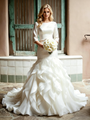 Beige Wite Mermaid Short Sleeve Wedding Dress