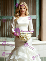 Beige Wite Mermaid Short Sleeve Wedding Dress
