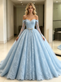 Blue Tulle Lace Long Sleeve Wedding Dress