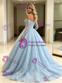 Blue Tulle Lace Long Sleeve Wedding Dress