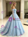 Blue Tulle Lace Long Sleeve Wedding Dress
