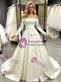 Ivory Satin Long Sleeve Wedding Dress