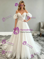 Beige Wite Tulle Off the Shoulder Wedding Dress