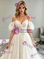 Beige Wite Tulle Off the Shoulder Wedding Dress