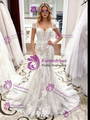 White Mermaid Lace Cap Sleeve Wedding Dress