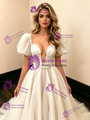 White Tulle Puff Sleeve Wedding Dress