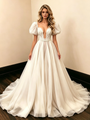 White Tulle Puff Sleeve Wedding Dress