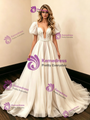 White Tulle Puff Sleeve Wedding Dress