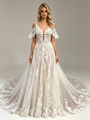 White Tulle Straps Appliques Wedding Dress
