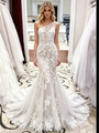 White Mermaid Tulle Lace One Shoulder Wedding Dress