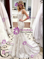 White Mermaid Tulle Lace One Shoulder Wedding Dress