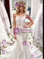 White Mermaid Tulle Lace One Shoulder Wedding Dress