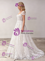 White Tulle Appliques Cap Sleeve Wedding Dress