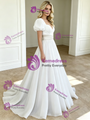White Puff Sleeve Square Neck Wedding Dress