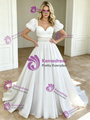 White Puff Sleeve Square Neck Wedding Dress
