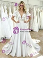 White Puff Sleeve Lace Wedding Dress