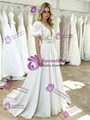 White Puff Sleeve Lace Wedding Dress