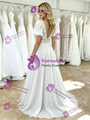 White Puff Sleeve Lace Wedding Dress
