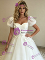 White Tulle Square Neck Puff Sleeve Wedding Dress