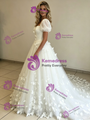 White Tulle Square Neck Puff Sleeve Wedding Dress