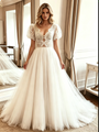 White Tulle Lace Puff Sleeve Wedding Dress
