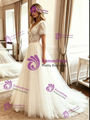 White Tulle Lace Puff Sleeve Wedding Dress
